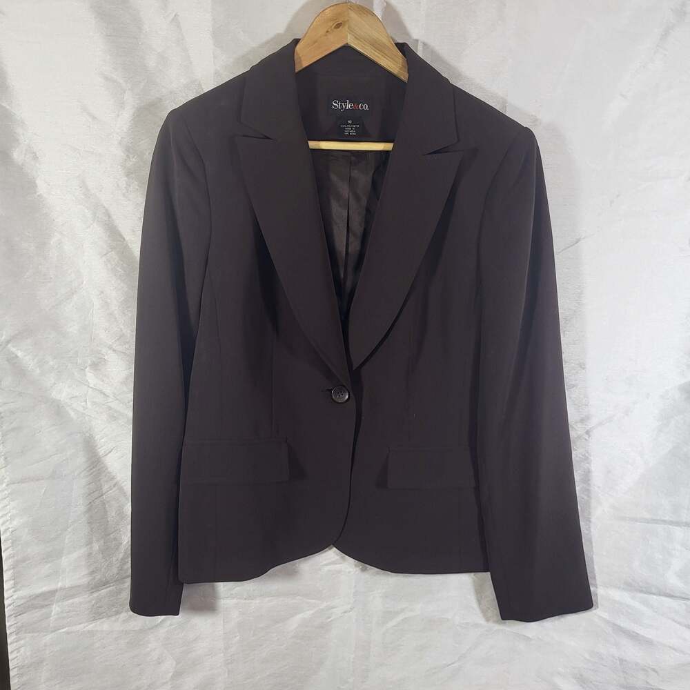 Style & Co. Women's Brown One-Button Blazer Size 10